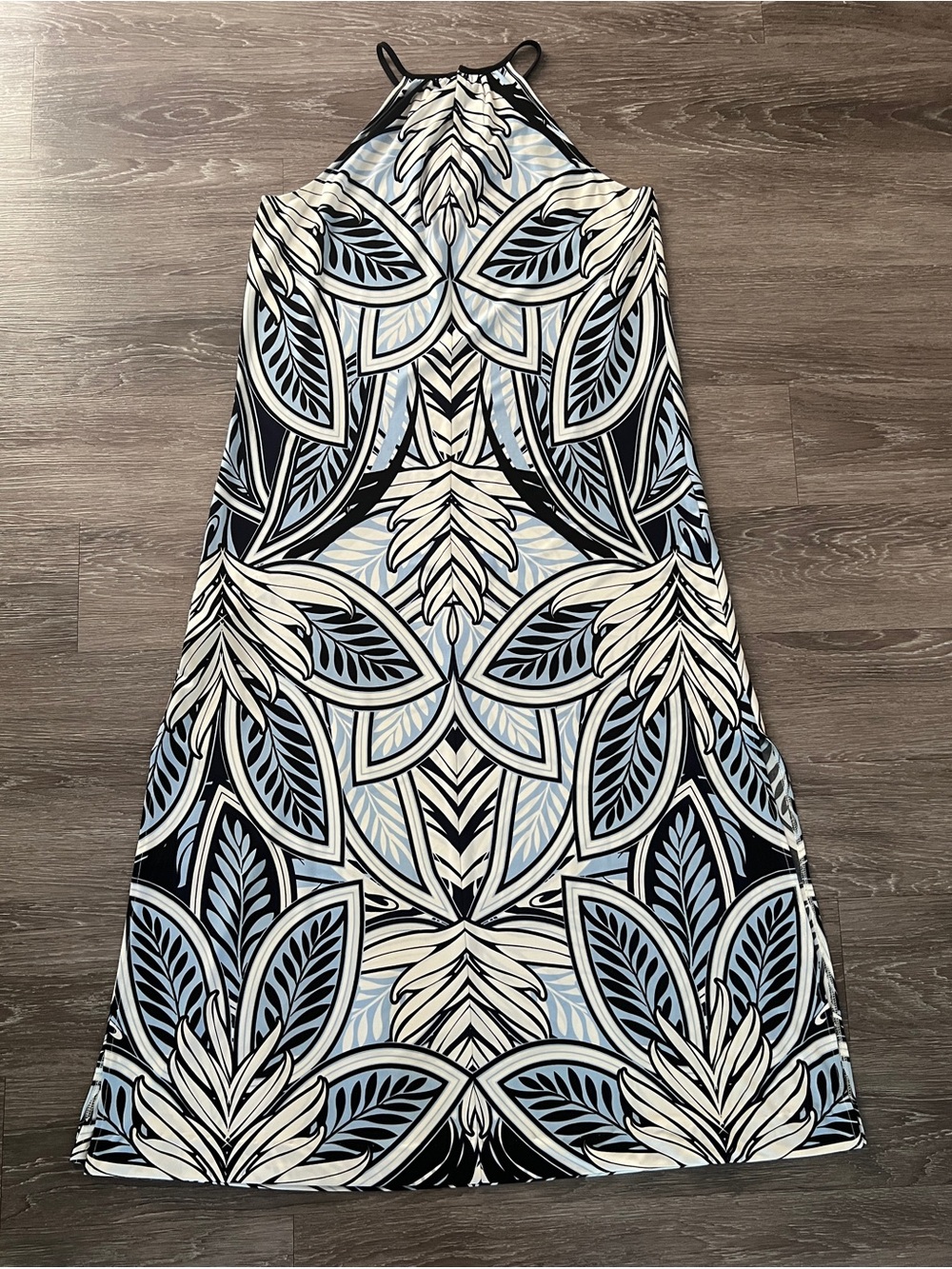 London Times Halter Maxi Dress Blue Floral Print Side Slit Size 12 - Picture 4 of 17